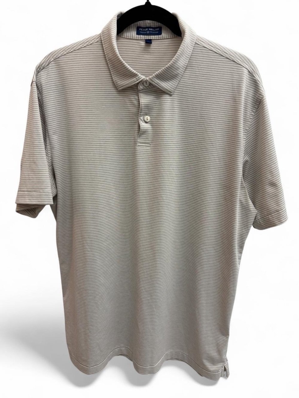 Peter Millar Crown Crafted Striped Golf Polo Shirt Beige Tan Mens Large